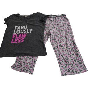 Sleep Junkie 2 pc Pajama Lounge Set Size XL Graphic Tee Leopard Capri Pants